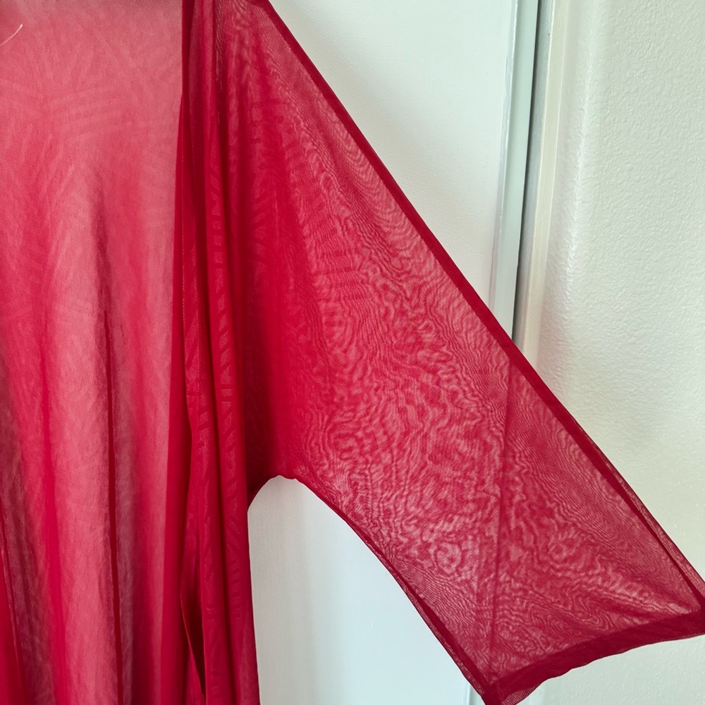LulaRoe Lindsay Sheer Bell Sleeve Red Kimono Wrap Size Large - Picture 4 of 6